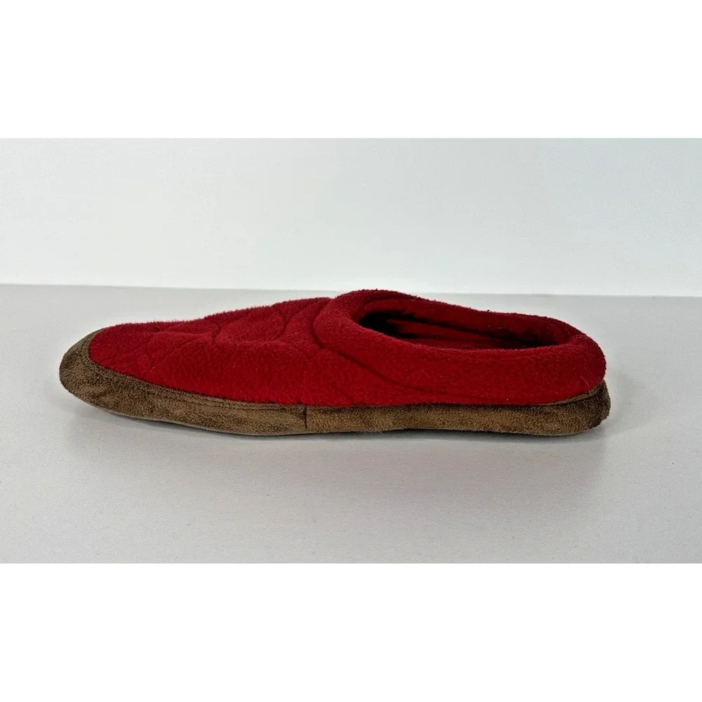 Lands End Kids Fleece Leather Hard Bottom Slippers Red Youth Adolescent Kids 7‎